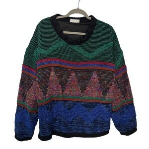 Vintage Allen Wah Sweater Mens Tall L Textured Geometric Knit Colorful Made USA